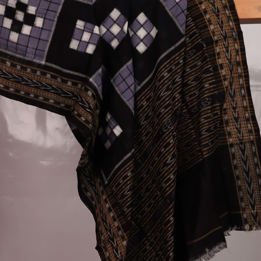 Grey and Black Pasapalli Cotton Sambalpuri Dupatta elegantly styled