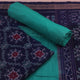 Detail of a Sambalpuri cotton dress material's blouse piece, featuring blue and green motifs.
