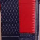 Detail of blue and red Sambalpuri cotton dress material blouse piece with motifs.