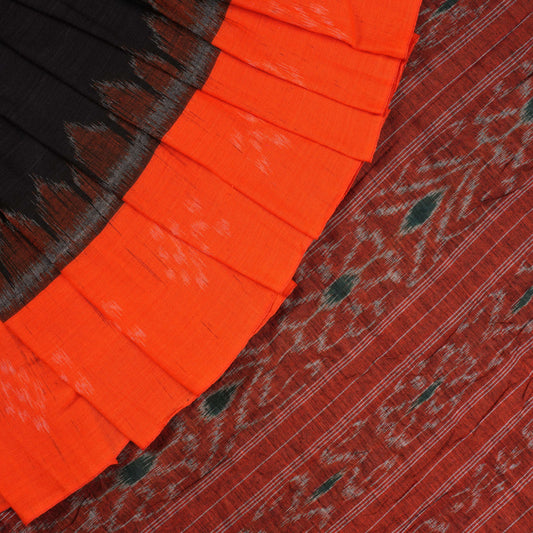 Handloom Black Sambalpuri Cotton Saree with Orange border