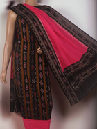 Detail of black and pink Sambalpuri cotton dress material's blouse piece or accessories with motifs.