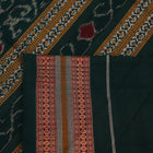 Full view of a maroon and green cotton Bomkai saree with a butta pattern.