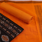 Handloom Black Bomkai Cotton Dress Material with Yellow border
