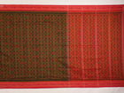 Full layout of red multi-color Sambalpuri cotton saree showcasing the overall ikat pattern and pallu design.
