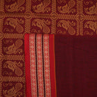 Full flat layout of the black and maroon Bomkai cotton saree with traditional butta patterns and pallu.