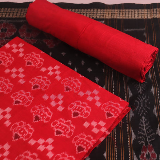 Red Pasapalli Sambalpuri Cotton Dress Material with Black Border C35-20-05896