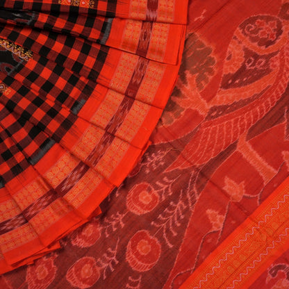 Handloom Black Sambalpuri Cotton Saree with Orange border