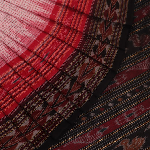 White Sambalpuri Cotton Saree with Black Border P52-05-05716