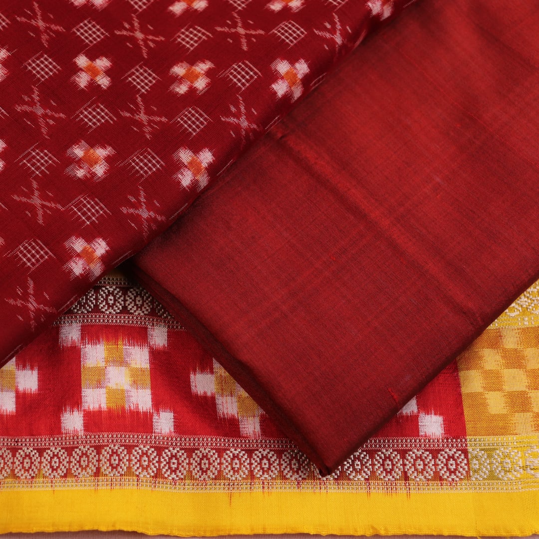 Maroon Pasapalli Sambalpuri handloom silk dress material blouse piece detail.