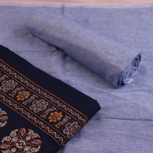 Handloom Maroon Bomkai Cotton Dress Material with Pink border