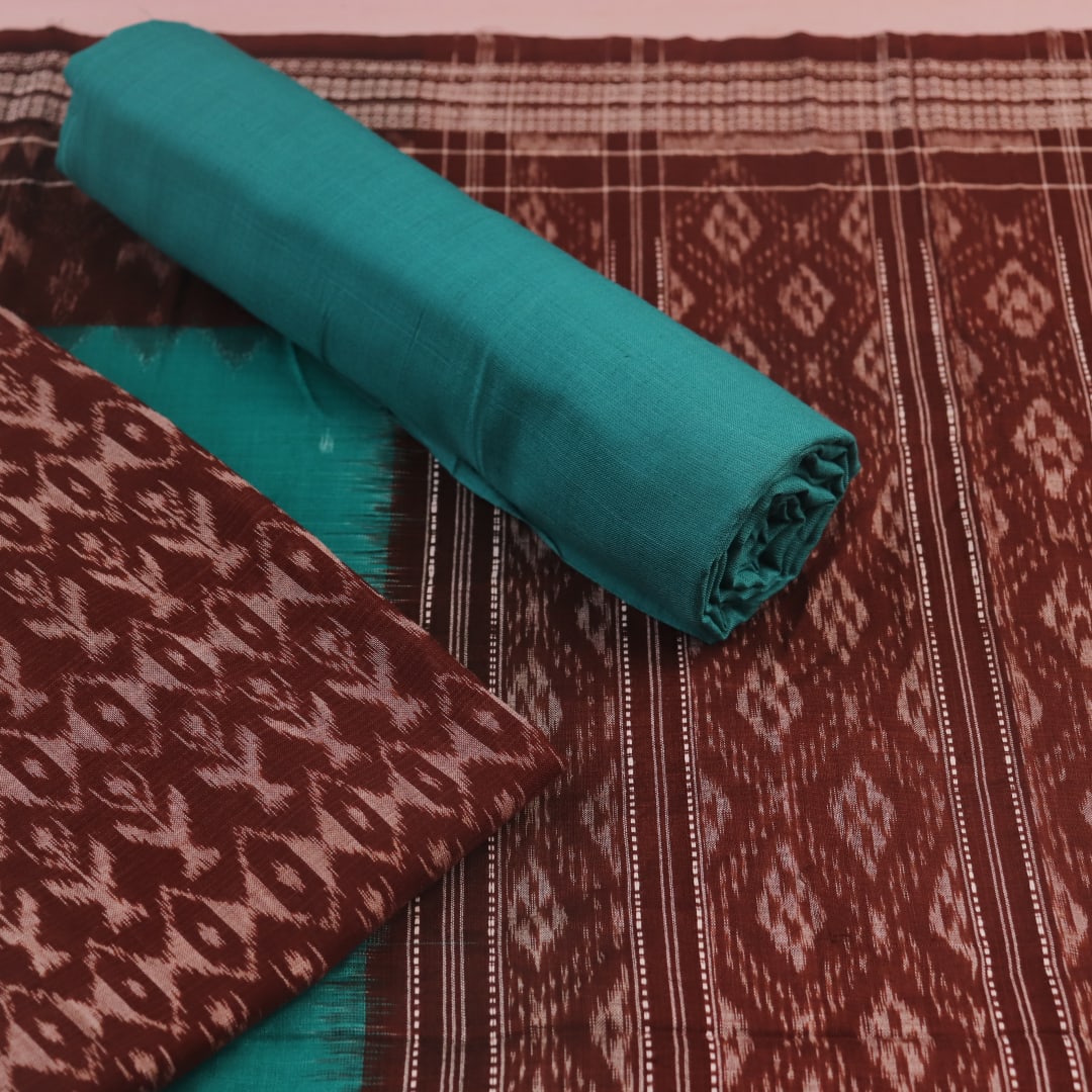 white christmas dresses Chakra bandha design Sambalpuri cotton dress material set main image 0
