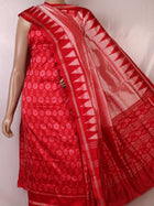 Detail of red and peach Sambalpuri Silk dress material blouse piece with motifs.