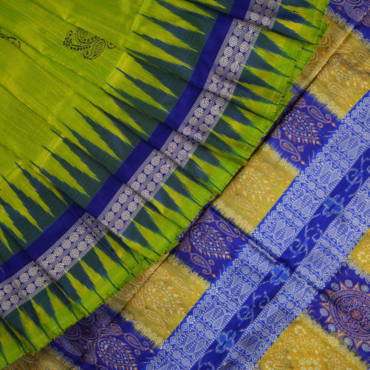 Handloom Green Bomkai Silk Saree with Green border