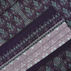 Full product layout of the grey and blue Sambalpuri cotton saree showing body motifs and pallu detail.