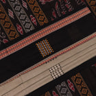 Full product view of a grey Bomkai cotton saree featuring black butta patterns.