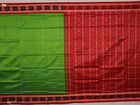 Close-up view of light green Pasapalli pattern woven on silk Sambalpuri saree fabric
