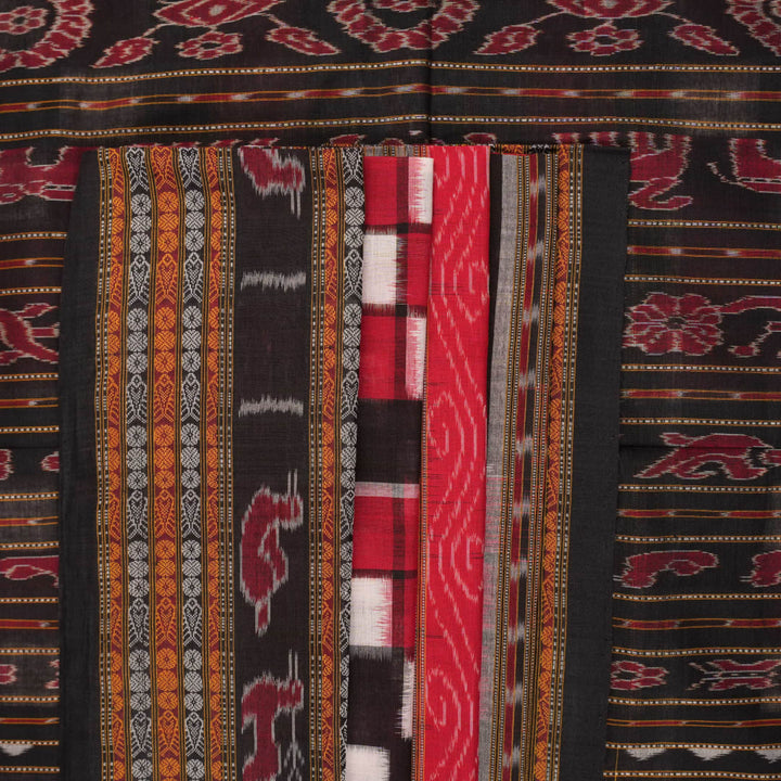 Model draped in a maroon and black pasapalli Sambalpuri cotton saree showcasing traditional Odisha style.