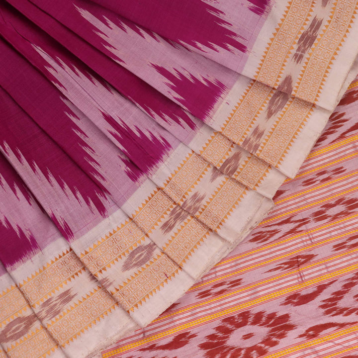 Pink Khandua silk saree styled; showing drape and overall look of the handloom saree.
