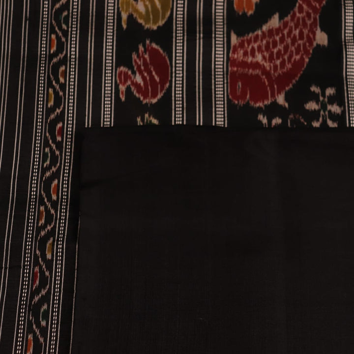 Full view of a black silk Khandua saree with intricate motifs