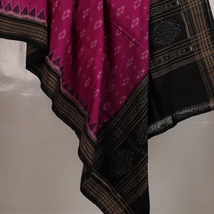 Magenta and black Sambalpuri cotton dupatta with intricate motifs