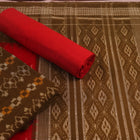 Green Sambalpuri cotton dress material blouse piece with red motifs.