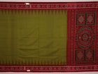 Green and maroon cotton Sambalpuri saree draped on a model, showcasing the Pasapalli pattern.