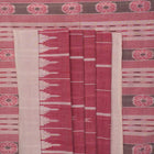 Full length view of a white and multi-color striped Sambalpuri cotton saree showing the complete design.