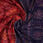 Full flat layout of maroon and blue Sambalpuri cotton saree with traditional motifs and ikat border.