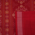 Full flat layout of a black and red Sambalpuri cotton saree showing the complete design, pallu, and border.