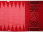 Styled plain pink and red Sambalpuri cotton saree, highlighting its elegant drape and material flow.