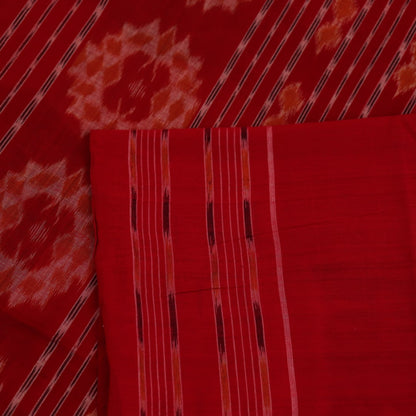 Full view of a grey and maroon Sambalpuri cotton saree with intricate motifs