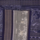 Full layout of the grey and blue Sambalpuri cotton saree displaying the body, border, and intricate pallu
