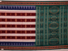 Full view of a multicolored green Bomkai cotton saree with butta pattern.