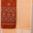 Matching blouse piece detail for the rust and cream Bomkai Cotton Dress Material, showcasing complementary weave.