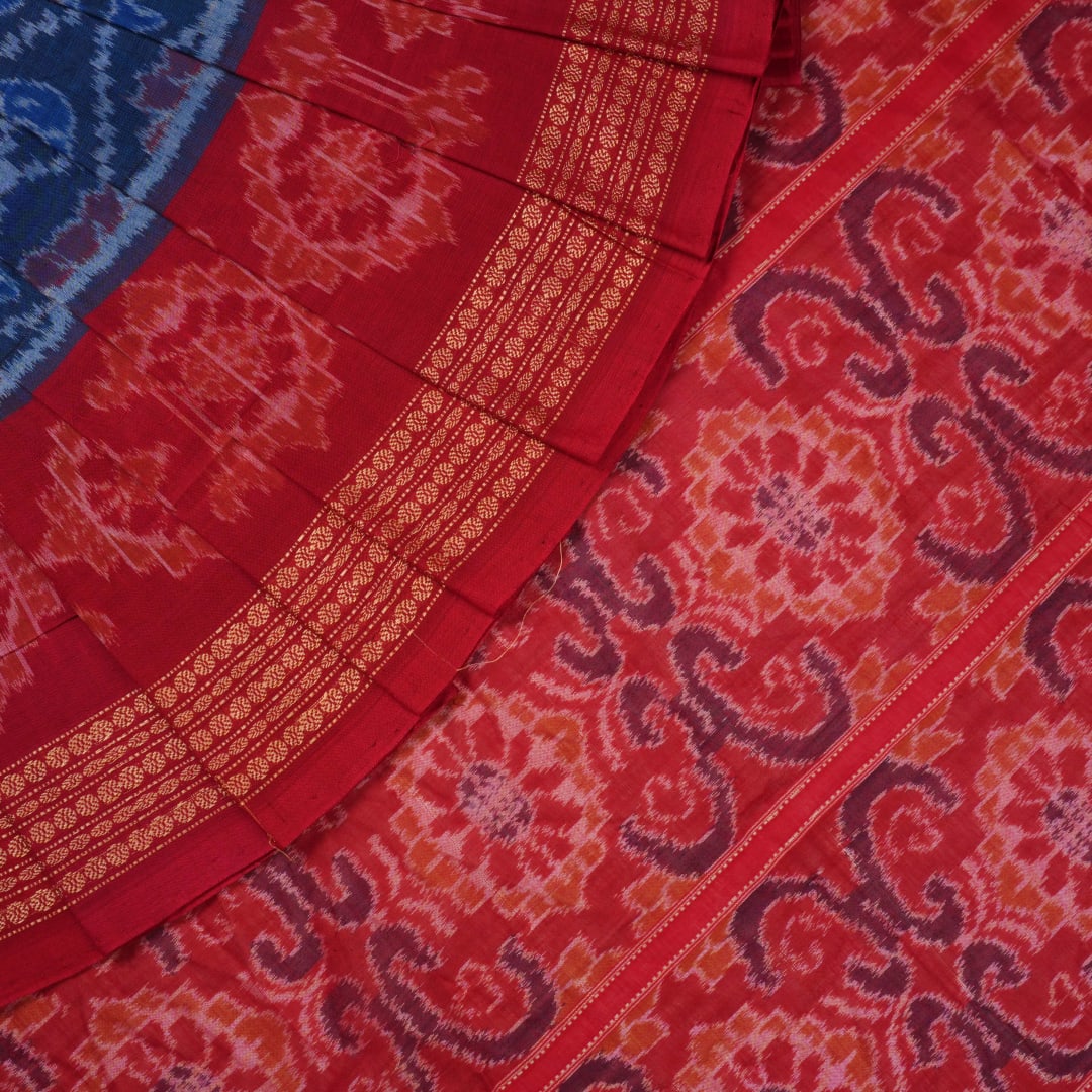 Handloom Blue Sambalpuri Cotton Saree with Red border