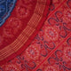 Full flat lay view of a blue and red Sambalpuri cotton saree showcasing the entire body and pallu design.