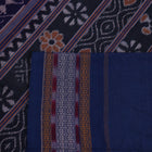 Full view of a blue Sambalpuri cotton saree with black motifs