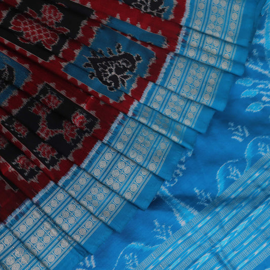 Handloom Black Sambalpuri Silk Saree with Blue border