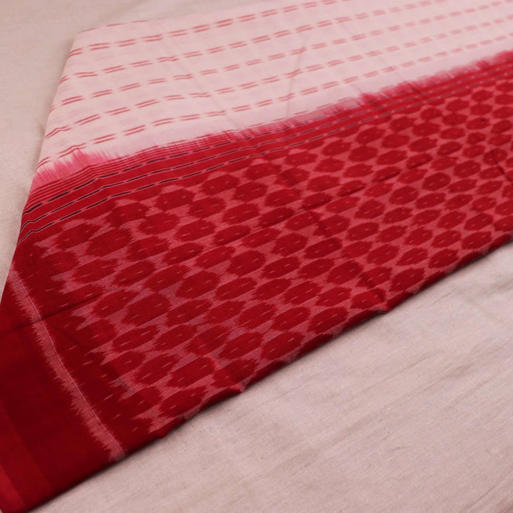 White and Red Sambalpuri Dupatta with Motifs Draped Gracefully