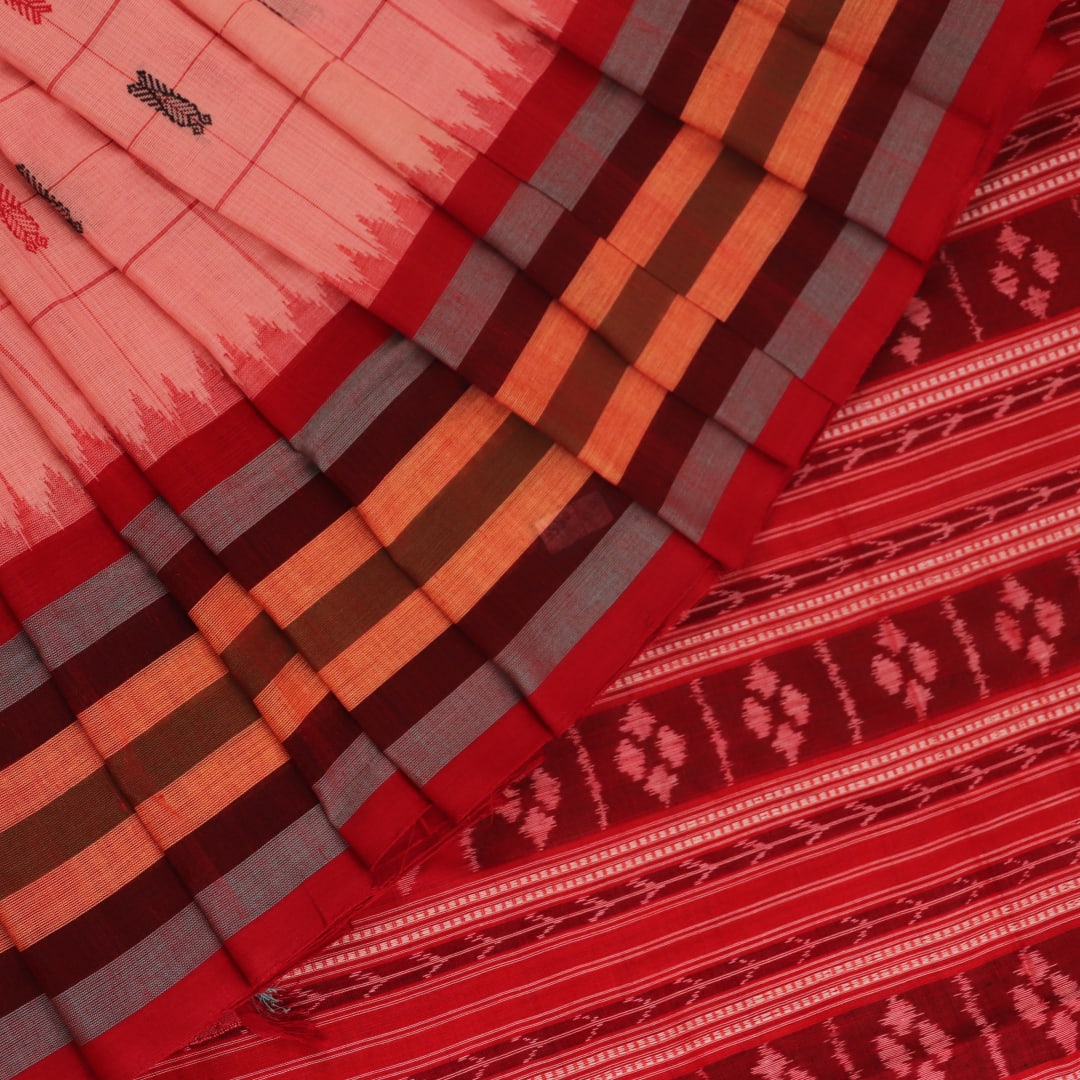 Handloom Pink Sambalpuri Cotton Saree with Red border