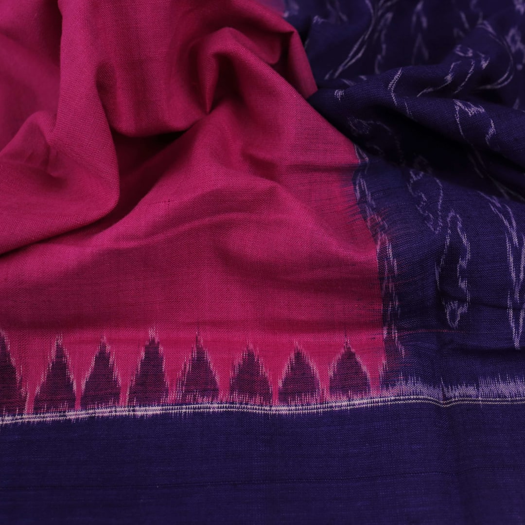 Pink and Blue Cotton Sambalpuri Dupatta elegantly draped