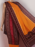 Detail of maroon & yellow Sambalpuri cotton dress material's motif-patterned blouse piece.