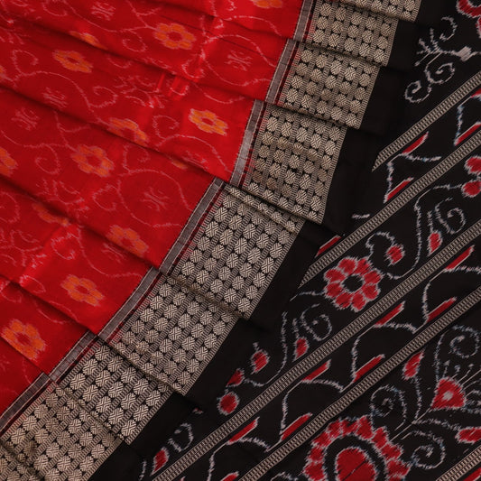 Handloom Red Sambalpuri Silk Saree with Black border