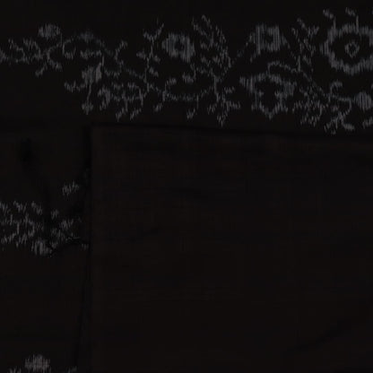 Full-length view of a maroon silk Khandua saree featuring intricate black motifs.