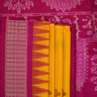 Close-up of the Bomkai Silk Saree's yellow fabric, revealing its luxurious texture and handloom weave.