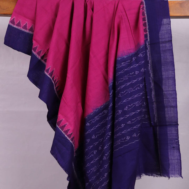 Pink and Blue Cotton Sambalpuri Dupatta elegantly draped