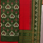 Detailed view of the Sambalpuri green and red cotton dress material's Pasapalli pattern blouse piece.