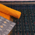 Grey Sambalpuri Cotton Dress Material with Yellow Border