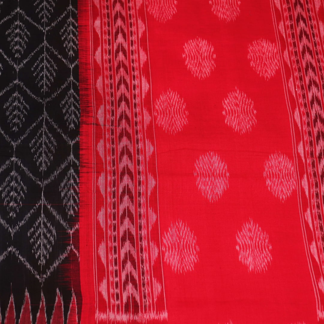 Stylishly draped Black Sambalpuri Dupatta in cotton with Red motifs