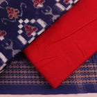 Sambalpuri cotton dress material: Detail of the blue and red Pasapalli patterned blouse piece.